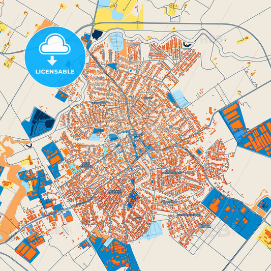 Colorful Jászberény Street Map with Labels and Buildings