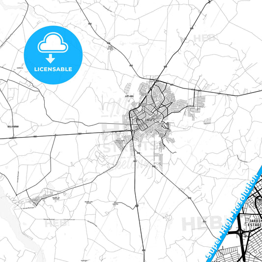 Jau, Brazil light map with streetnames, citynames and districts