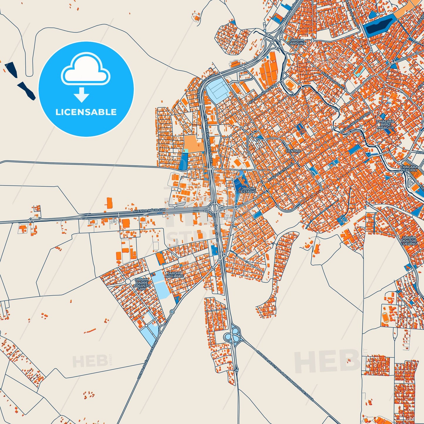 Colorful Jau Street Map with Labels and Buildings