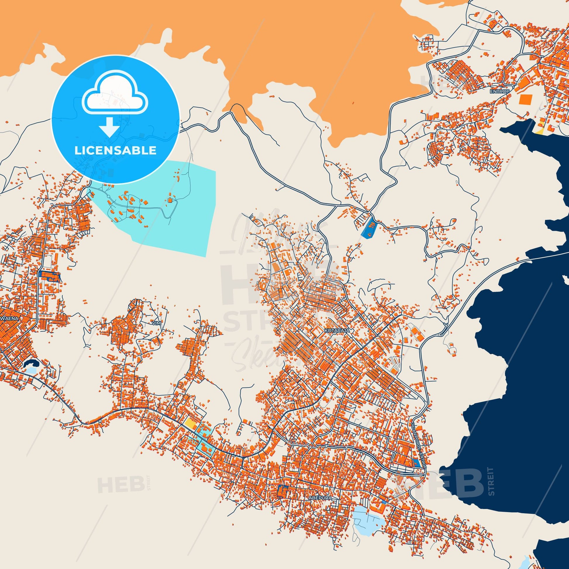 Colorful Jayapura Street Map with Labels and Buildings