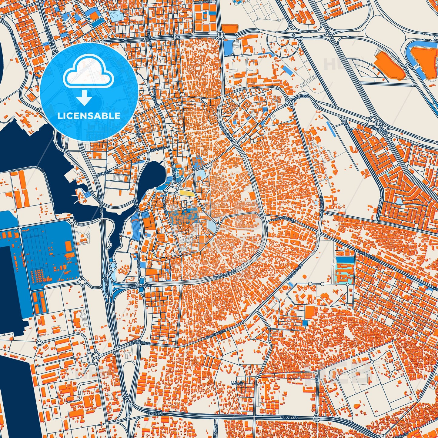 Colorful Jeddah Street Map with Labels and Buildings