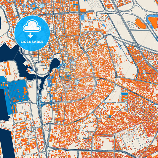 Colorful Jeddah Street Map with Labels and Buildings