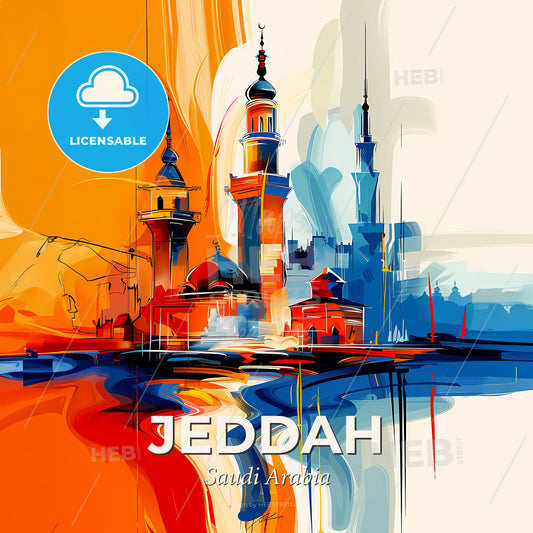 Vibrant Jeddah, Saudi Arabia - A Painting Of A City - Square format print template