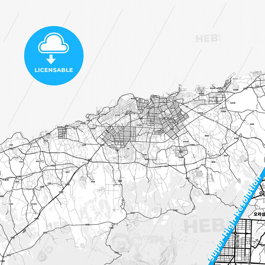 Jeju, South Korea light map with streetnames, citynames and districts