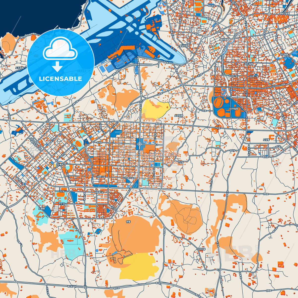 Colorful Jeju Street Map with Labels and Buildings