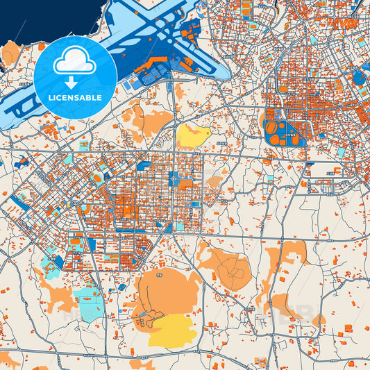 Colorful Jeju Street Map with Labels and Buildings