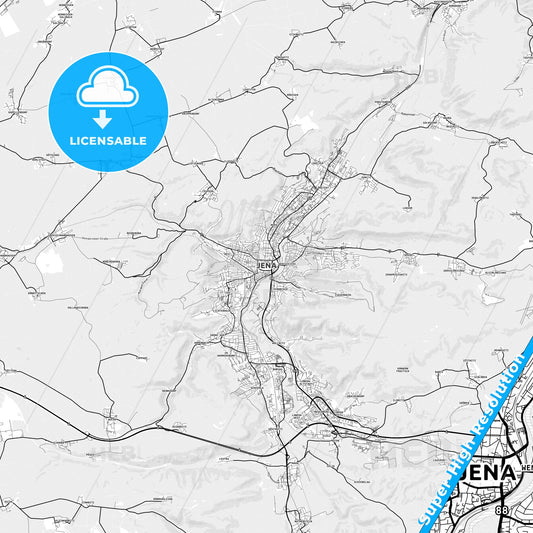 Jena, Germany light map with streetnames, citynames and districts