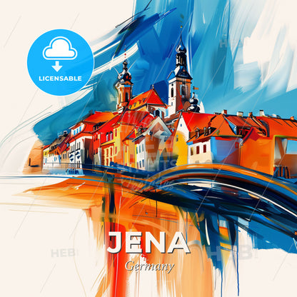 Vibrant Jena, Germany - A Painting Of A Town - Square format print template