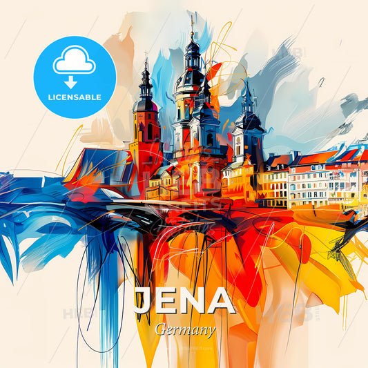 Vibrant Jena, Germany - A Colorful Painting Of A City - Square format print template