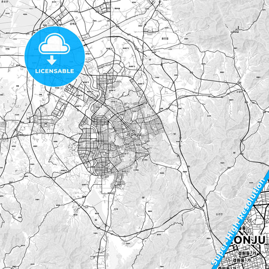 Jeonju, South Korea light map with streetnames, citynames and districts