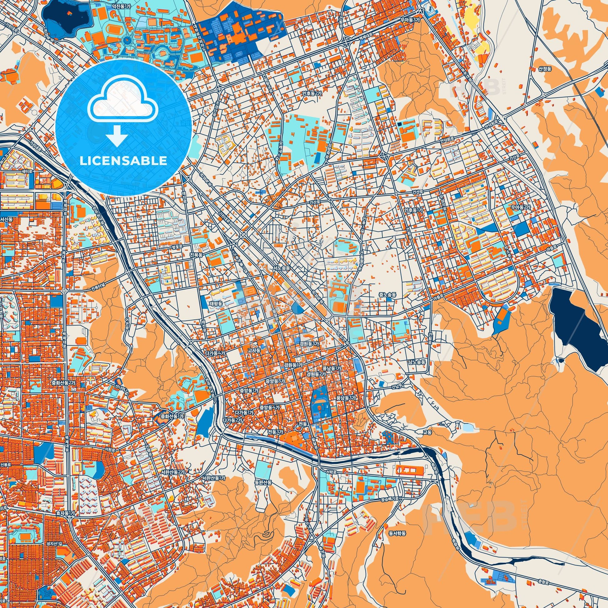 Colorful Jeonju Street Map with Labels and Buildings