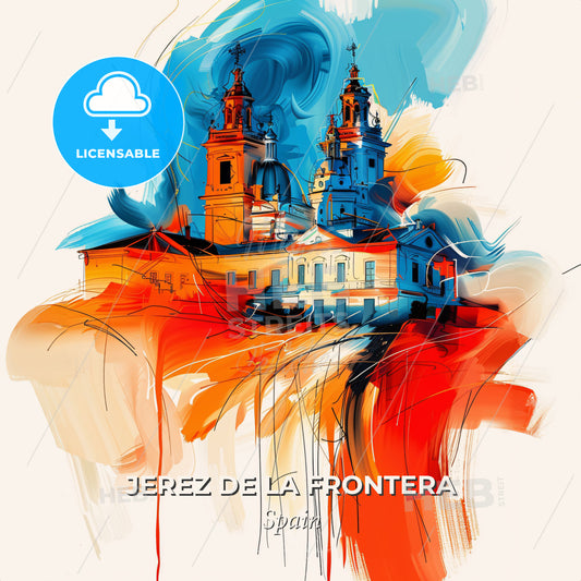 Vibrant Jerez De La Frontera, Spain - A Painting Of A Building With Towers - Square format print template