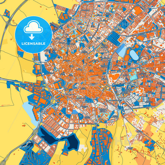 Colorful Jerez de la Frontera Street Map with Labels and Buildings