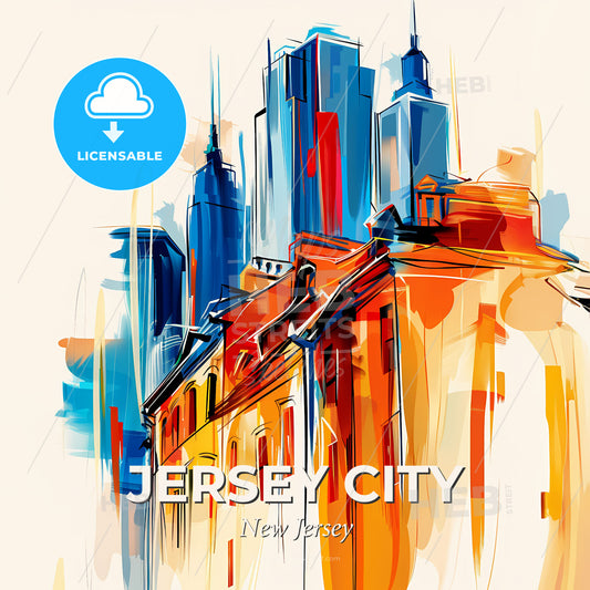 Vibrant Jersey City, New Jersey - A Painting Of A City - Square format print template