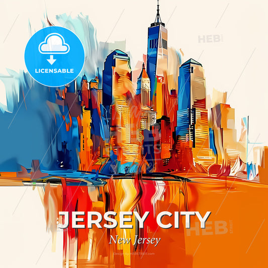 Vibrant Jersey City, New Jersey - A Painting Of A City - Square format print template