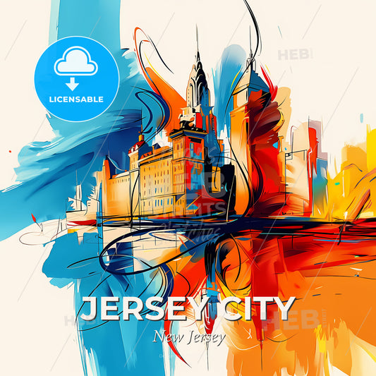 Vibrant Jersey City, New Jersey - A Colorful Painting Of A City - Square format print template