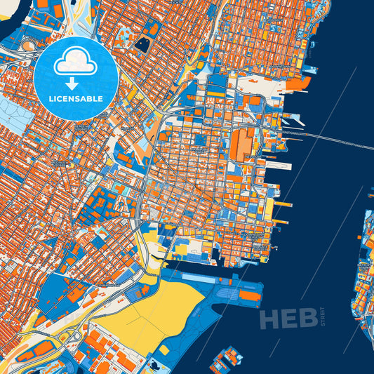 Colorful Jersey City Street Map with Labels and Buildings