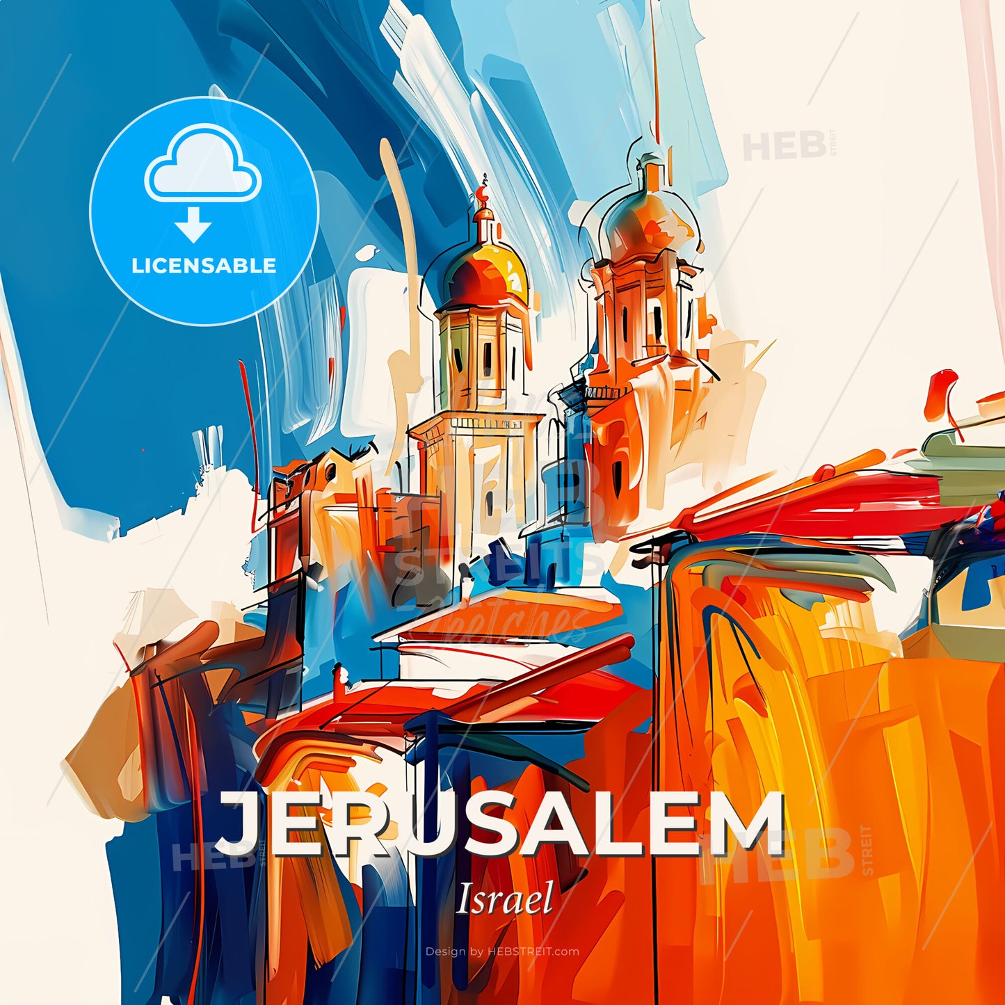 Vibrant Jerusalem, Israel - A Painting Of A Building With Towers - Square format print template
