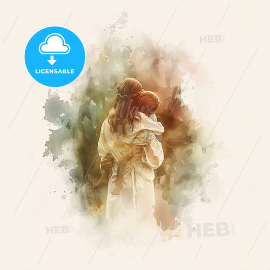 A Woman And Child Hugging