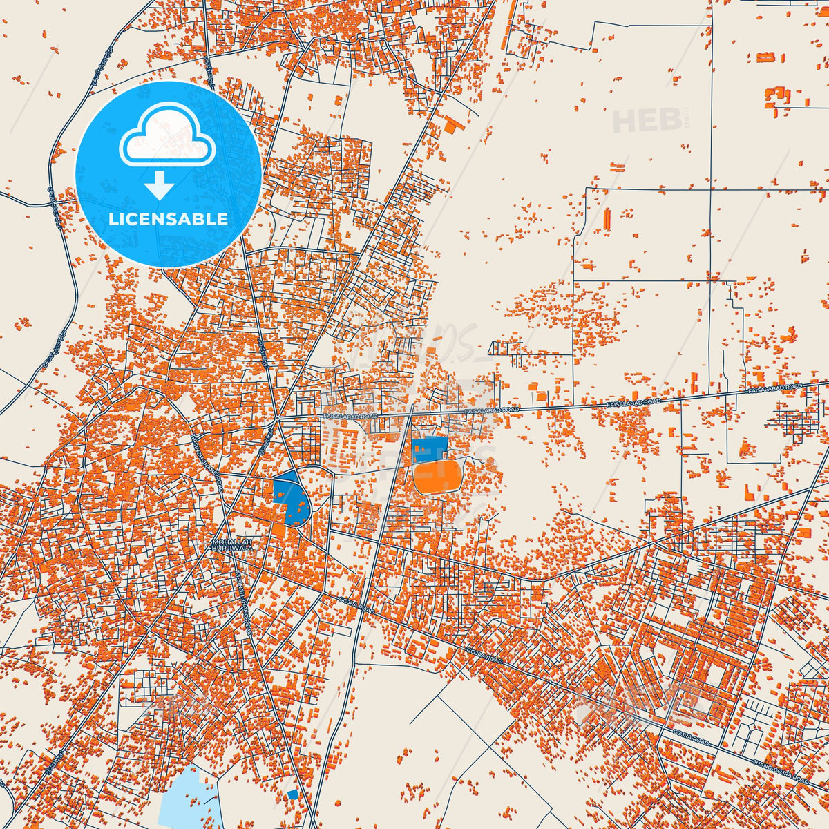 Colorful Jhang Street Map with Labels and Buildings