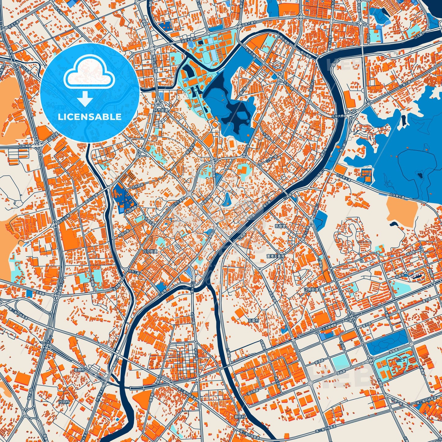 Colorful Jiangmen Street Map with Labels and Buildings