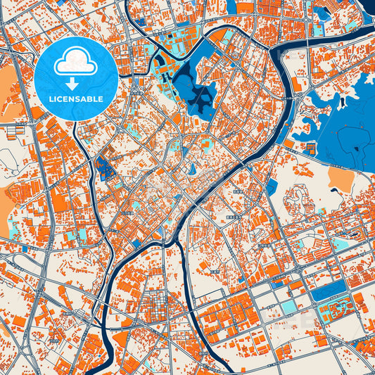 Colorful Jiangmen Street Map with Labels and Buildings
