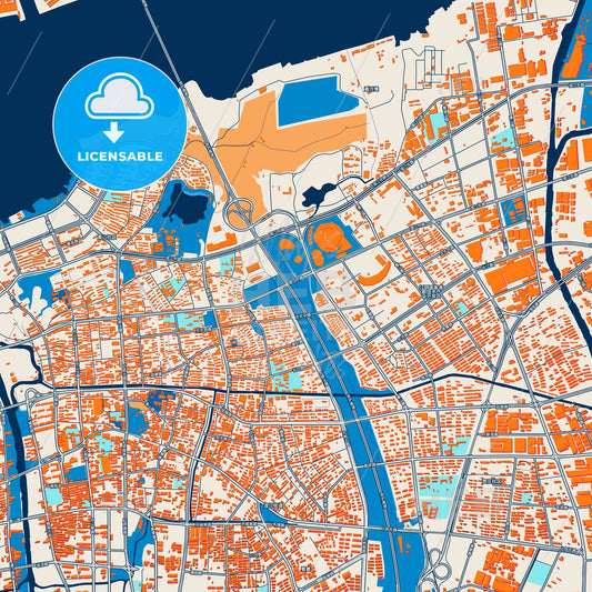 Colorful Jiangyin Street Map with Labels and Buildings
