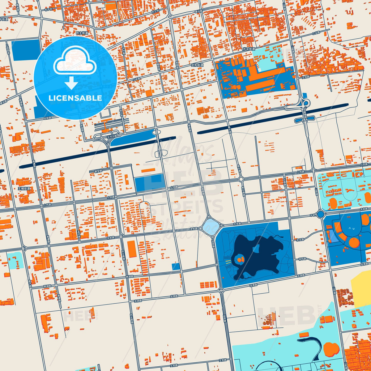 Colorful Jiaozuo Street Map with Labels and Buildings