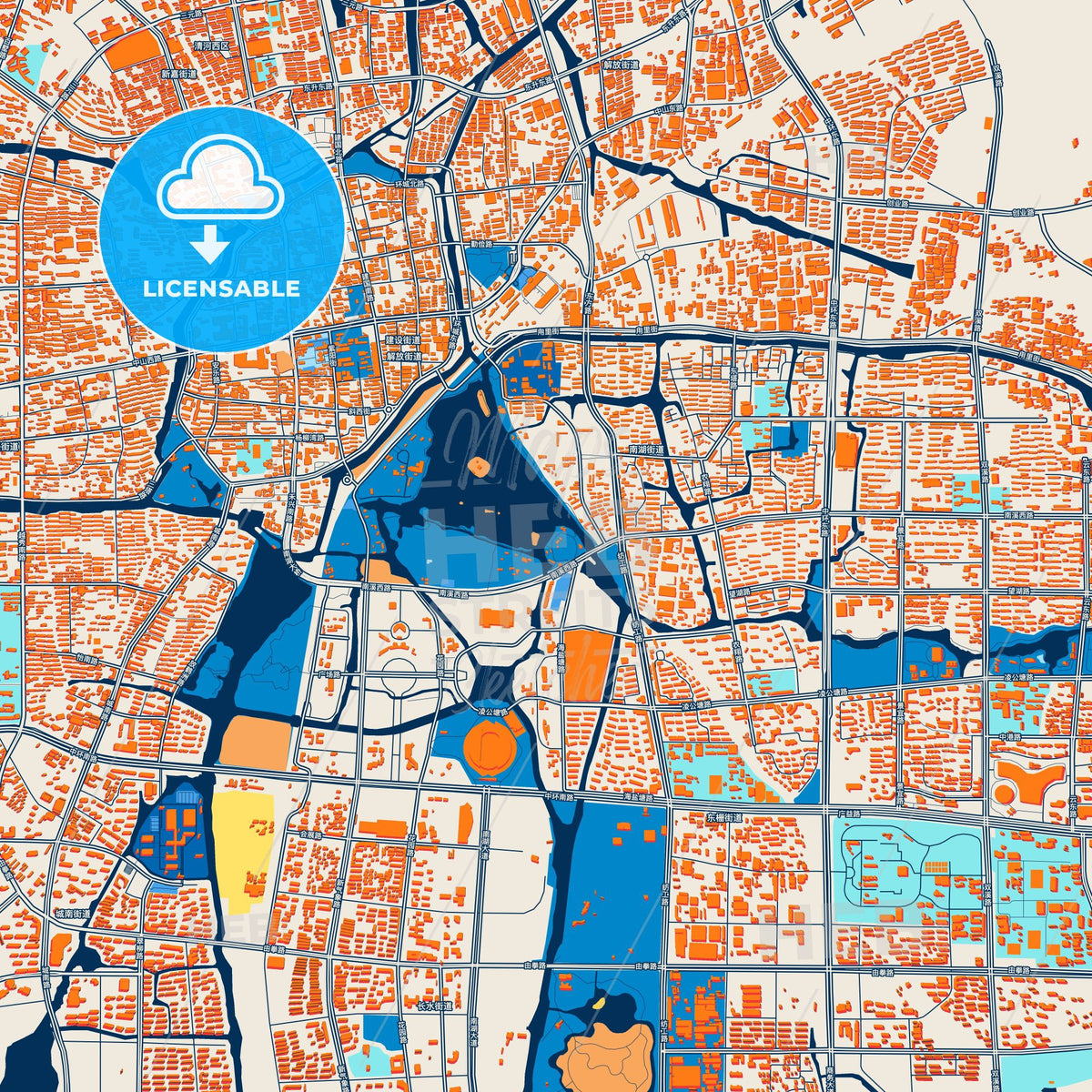 Colorful Jiaxing Street Map with Labels and Buildings