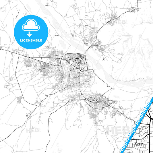 Jimeta, Nigeria light map with streetnames, citynames and districts