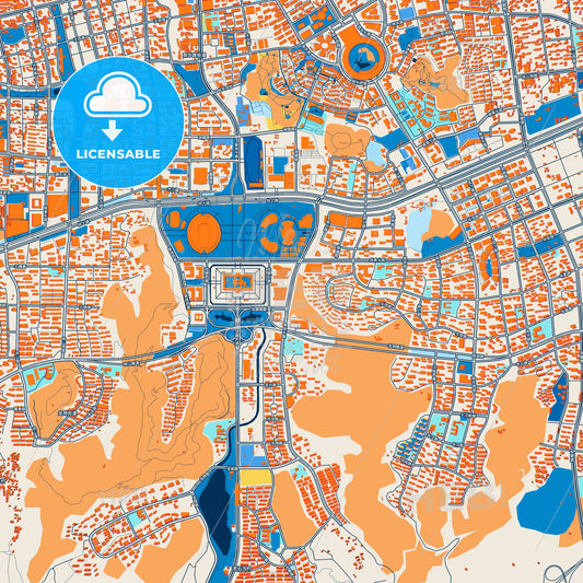Colorful Jinan Street Map with Labels and Buildings