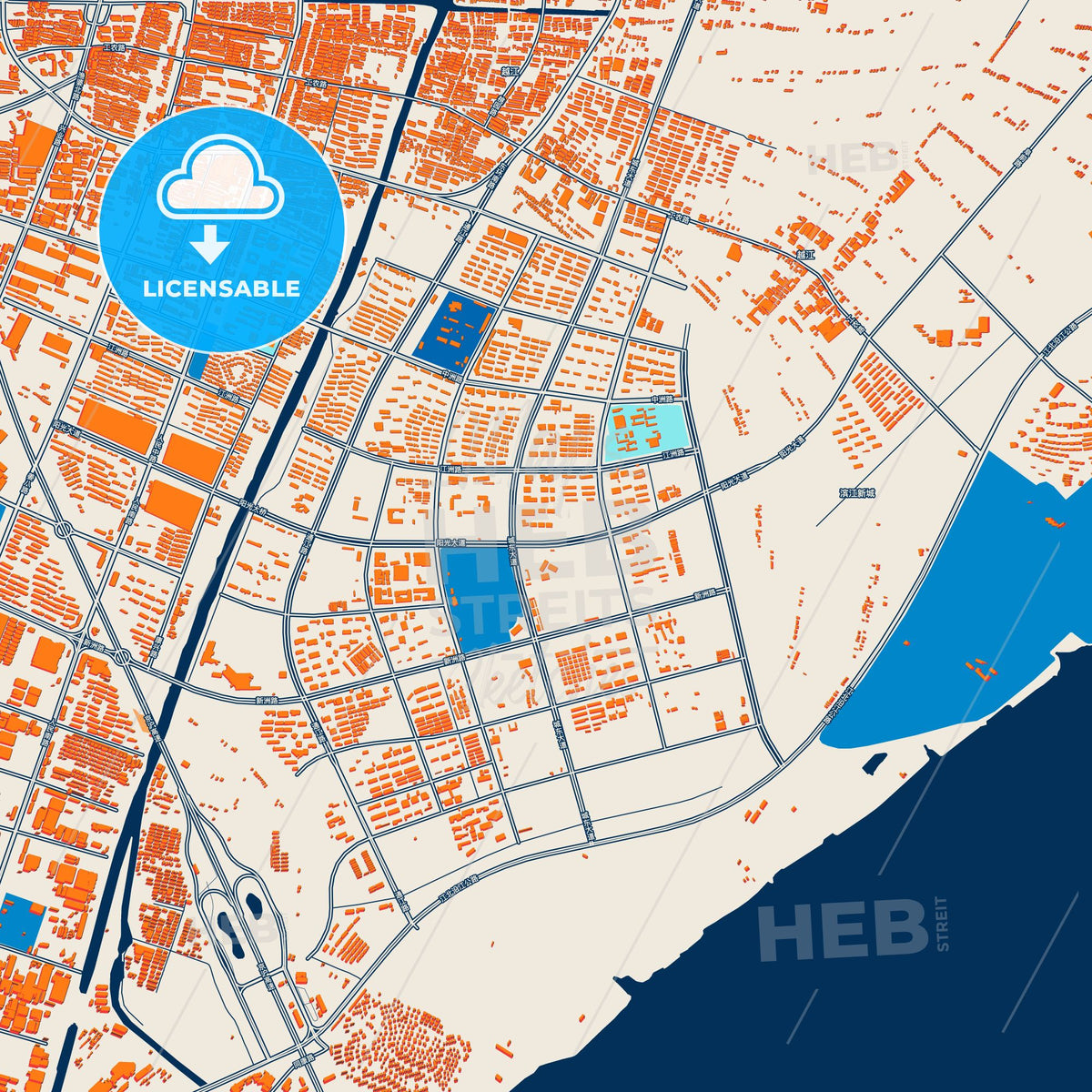 Colorful Jingjiang Street Map with Labels and Buildings