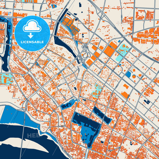 Colorful Jingzhou Street Map with Labels and Buildings