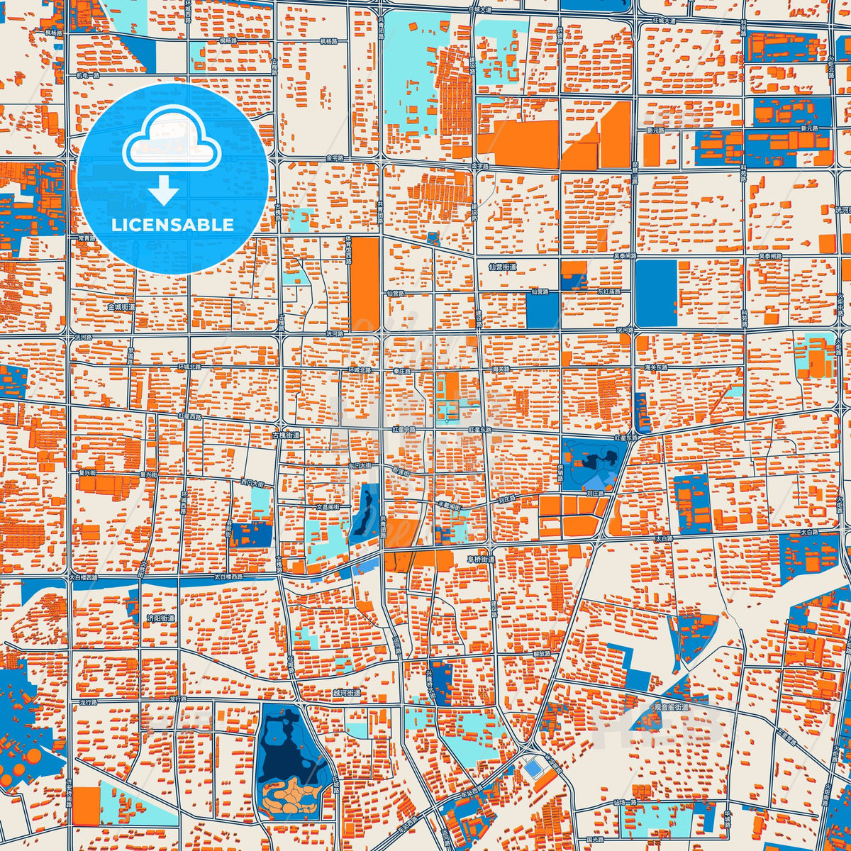 Colorful Jining Street Map with Labels and Buildings