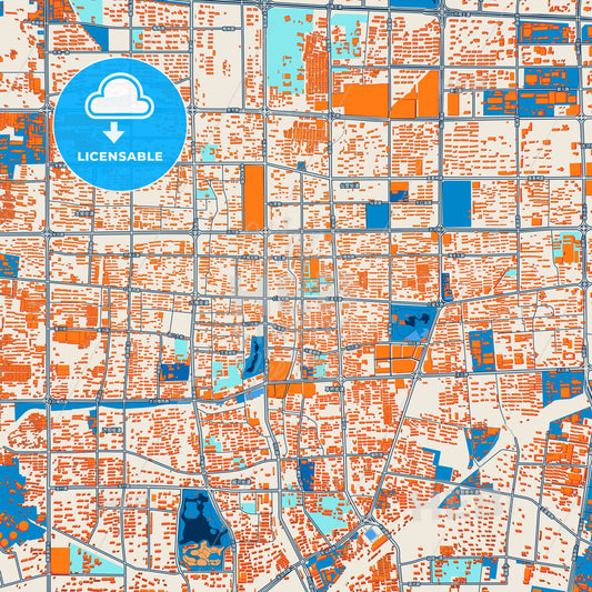 Colorful Jining Street Map with Labels and Buildings