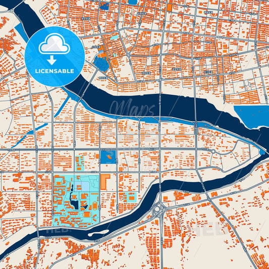 Colorful Jinzhou Street Map with Labels and Buildings