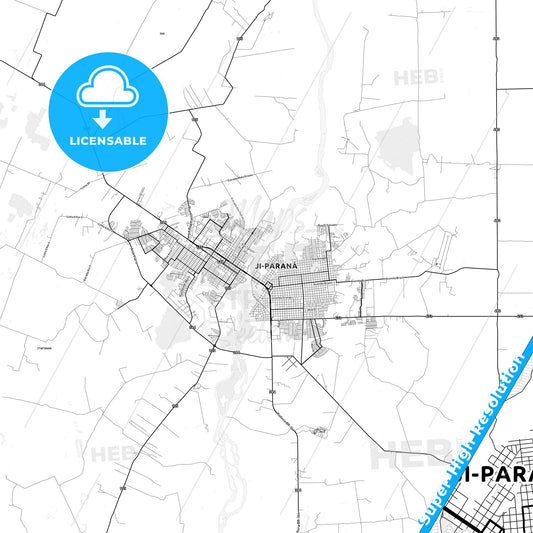 Ji Parana, Brazil light map with streetnames, citynames and districts