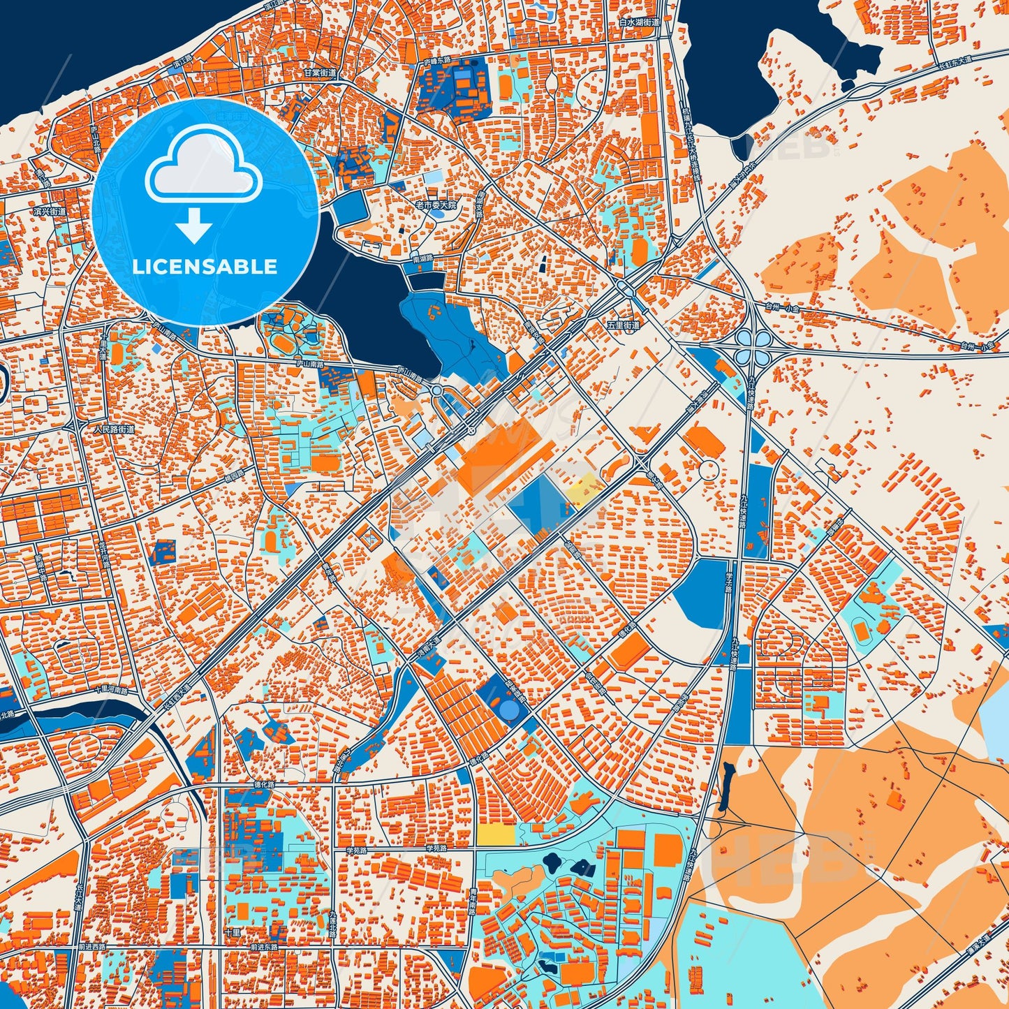 Colorful Jiujiang Street Map with Labels and Buildings