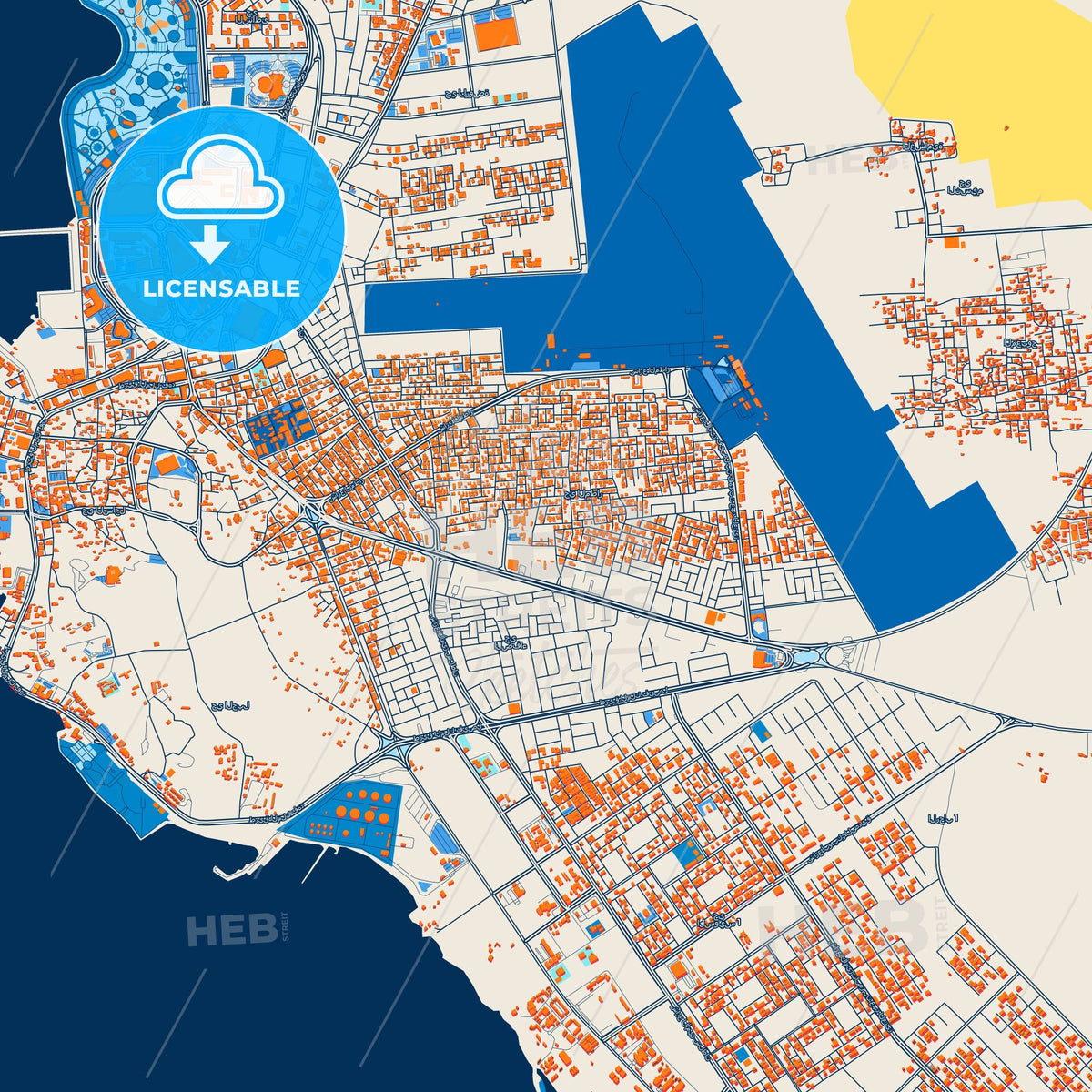 Colorful Jizan Street Map with Labels and Buildings