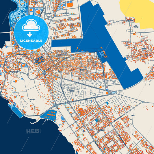 Colorful Jizan Street Map with Labels and Buildings