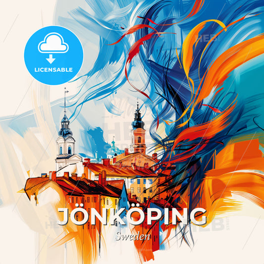 Vibrant Jönköping, Sweden - A Painting Of A Building With A Colorful Swirl - Square format print template