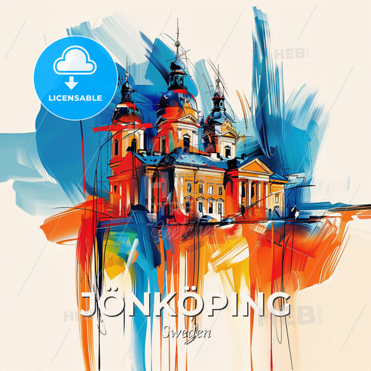 Vibrant Jönköping, Sweden - A Painting Of A Building - Square format print template