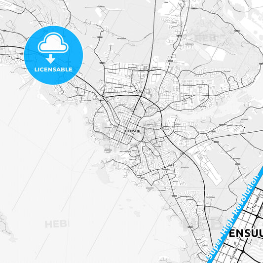 Joensuu, Finland light map with streetnames, citynames and districts