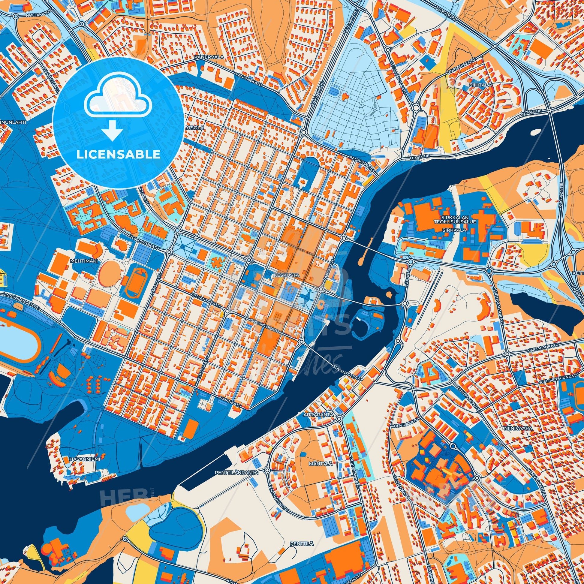 Colorful Joensuu Street Map with Labels and Buildings