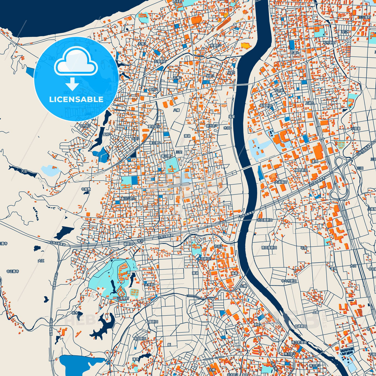 Colorful Jōetsu Street Map with Labels and Buildings