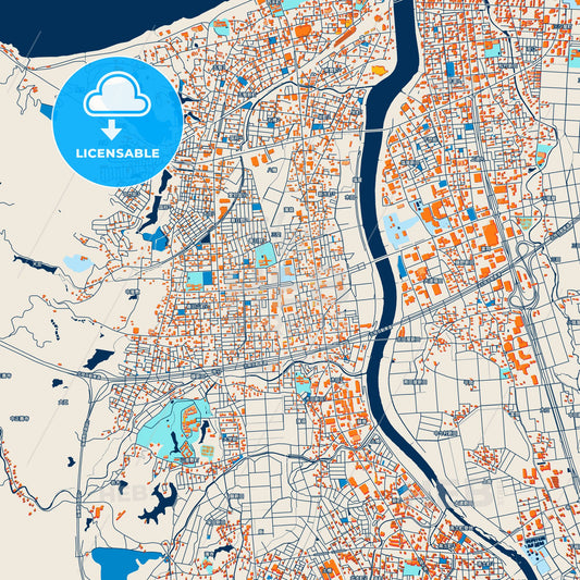 Colorful Jōetsu Street Map with Labels and Buildings