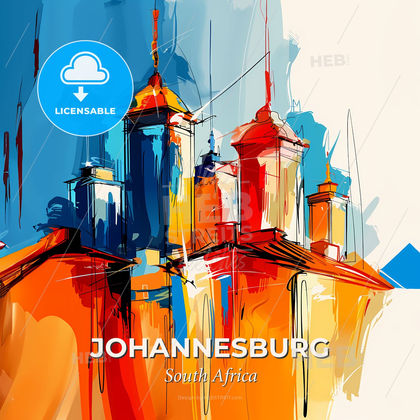 Vibrant Johannesburg, South Africa - A Painting Of A Building With Towers - Square format print template