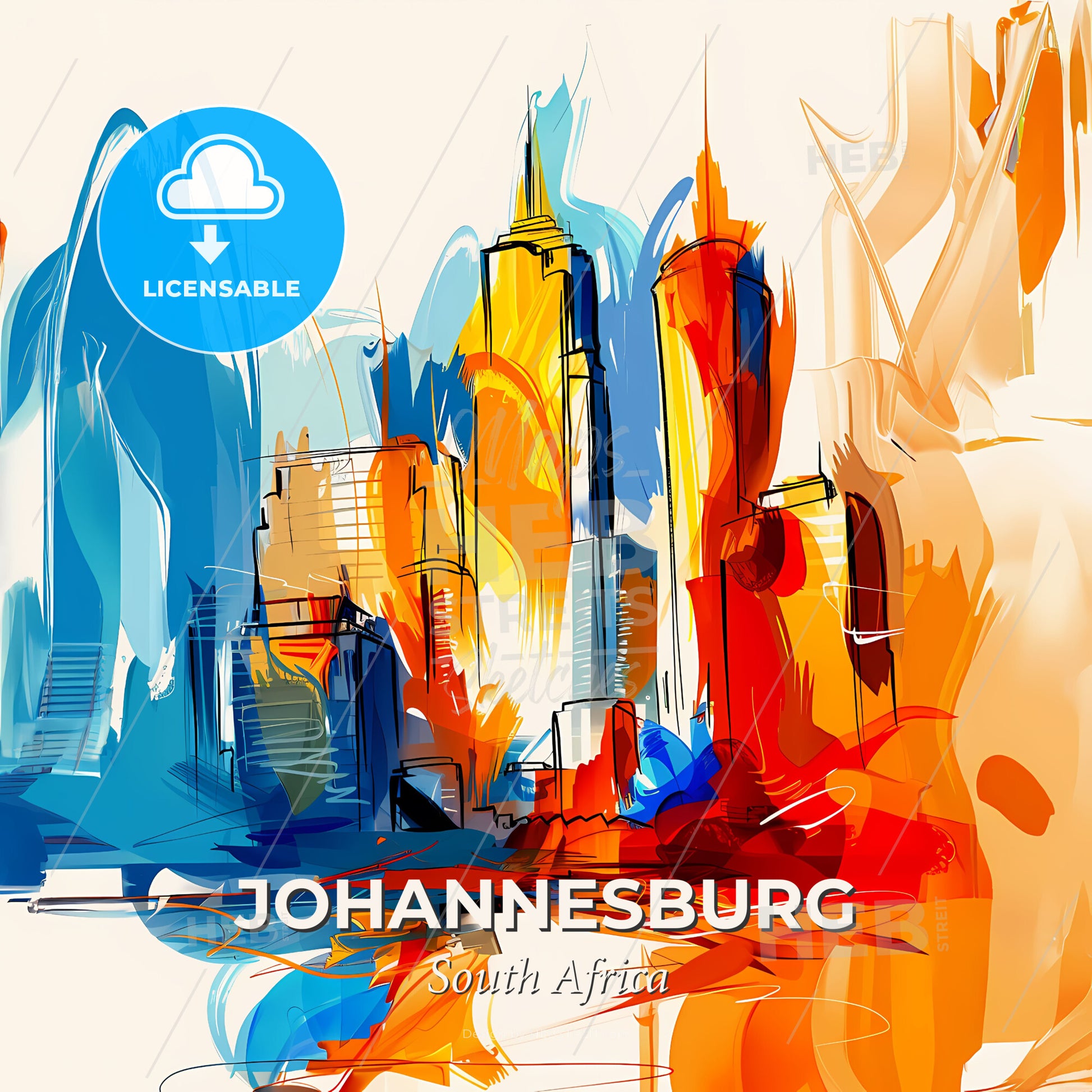 Vibrant Johannesburg, South Africa - A Painting Of A City - Square format print template