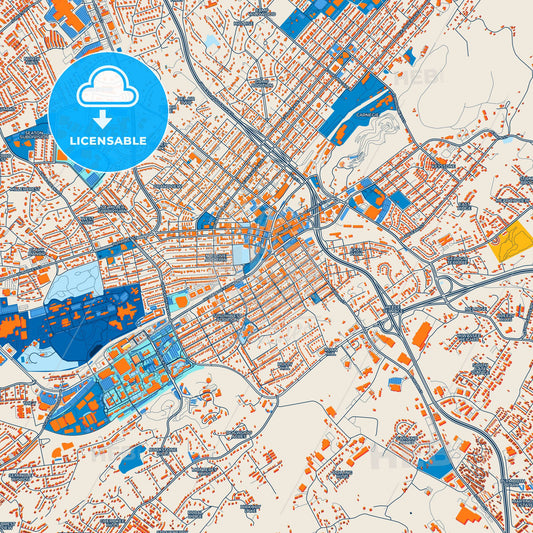 Colorful Johnson City Street Map with Labels and Buildings