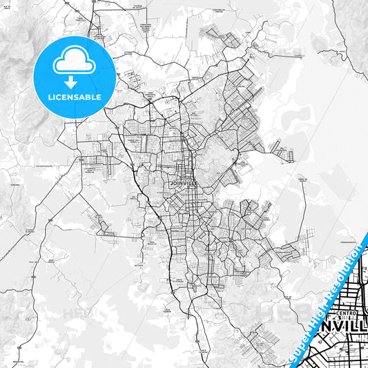 Joinville, Brazil light map with streetnames, citynames and districts